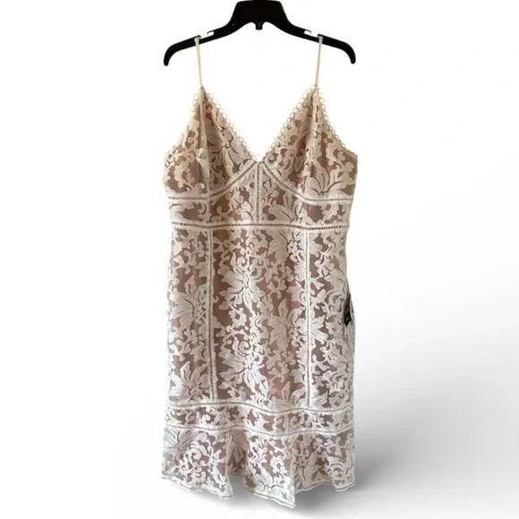 Lulu's Women’s White & Nude Lace Dress Spaghetti straps Fitted size XXL NEW - Picture 1 of 17